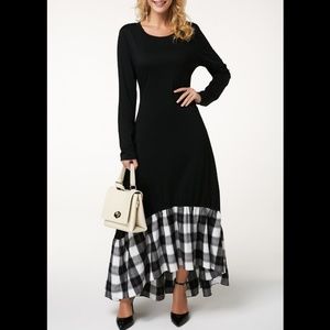 Black maxi dress with plaid bottom sz L 12 14 NWOT